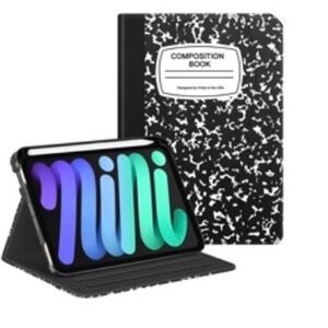 Fintie iPad Mini 7 Case Composition Book Folio Stand Cover Black White Retro